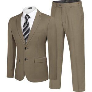 Men's Dark Khaki 2 Piece Suits Slim Fit 2 Button Business Wedding Party